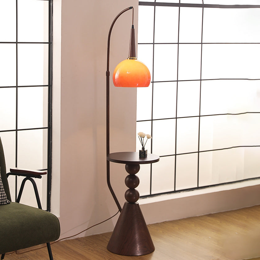Glass Round Solid Wood Floor Lamp