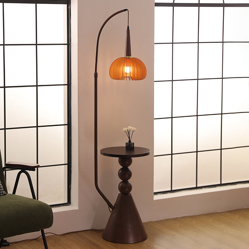 Glass Round Solid Wood Floor Lamp