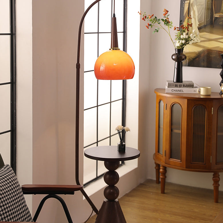 Glass Round Solid Wood Floor Lamp