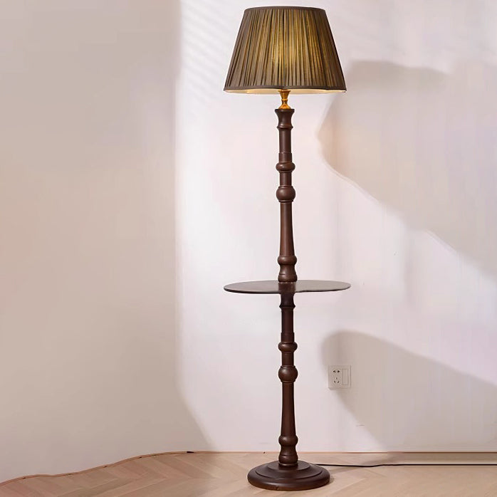 Pleated Fabric Wooden Pole Floor Lamp