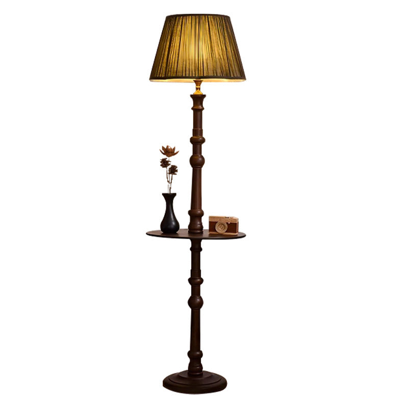 Pleated Fabric Wooden Pole Floor Lamp
