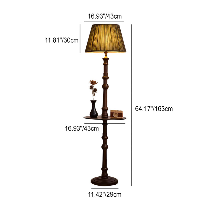 Pleated Fabric Wooden Pole Floor Lamp