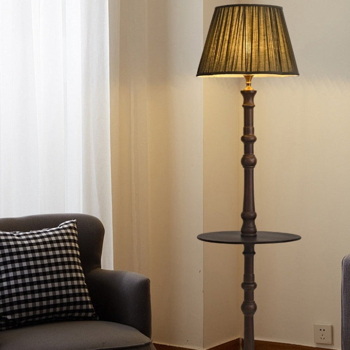 Pleated Fabric Wooden Pole Floor Lamp