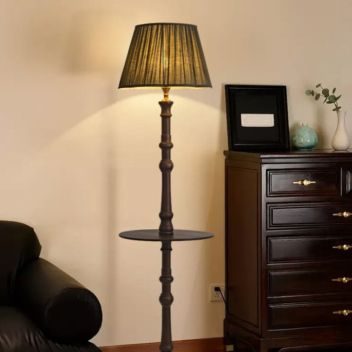 Pleated Fabric Wooden Pole Floor Lamp