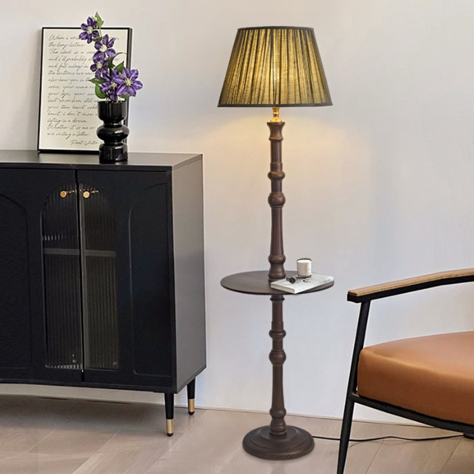 Pleated Fabric Wooden Pole Floor Lamp