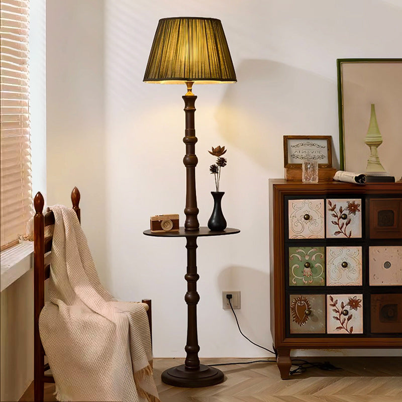 Pleated Fabric Wooden Pole Floor Lamp