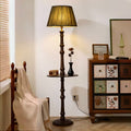 Pleated Fabric Wooden Pole Floor Lamp
