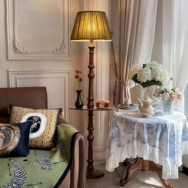 Pleated Fabric Wooden Pole Floor Lamp