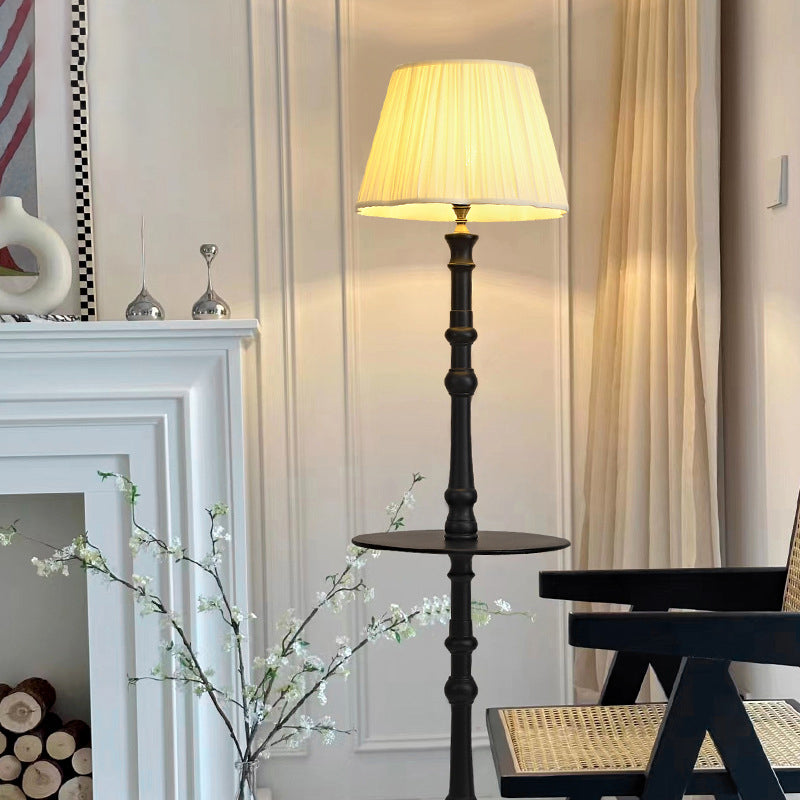 Pleated Fabric Wooden Pole Floor Lamp