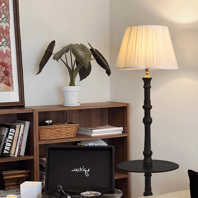 Pleated Fabric Wooden Pole Floor Lamp
