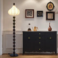Round Fabric Wooden Pole Floor Lamp