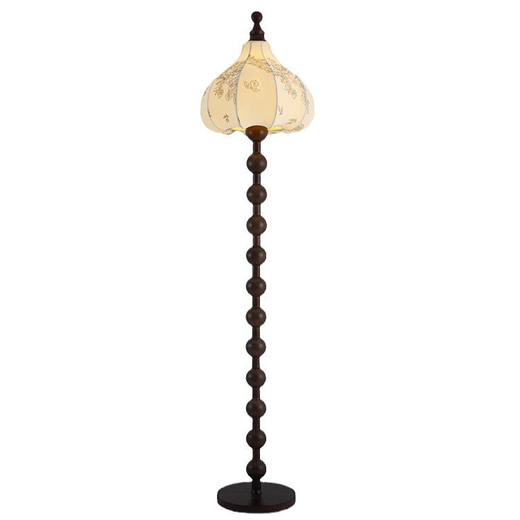 Round Fabric Wooden Pole Floor Lamp
