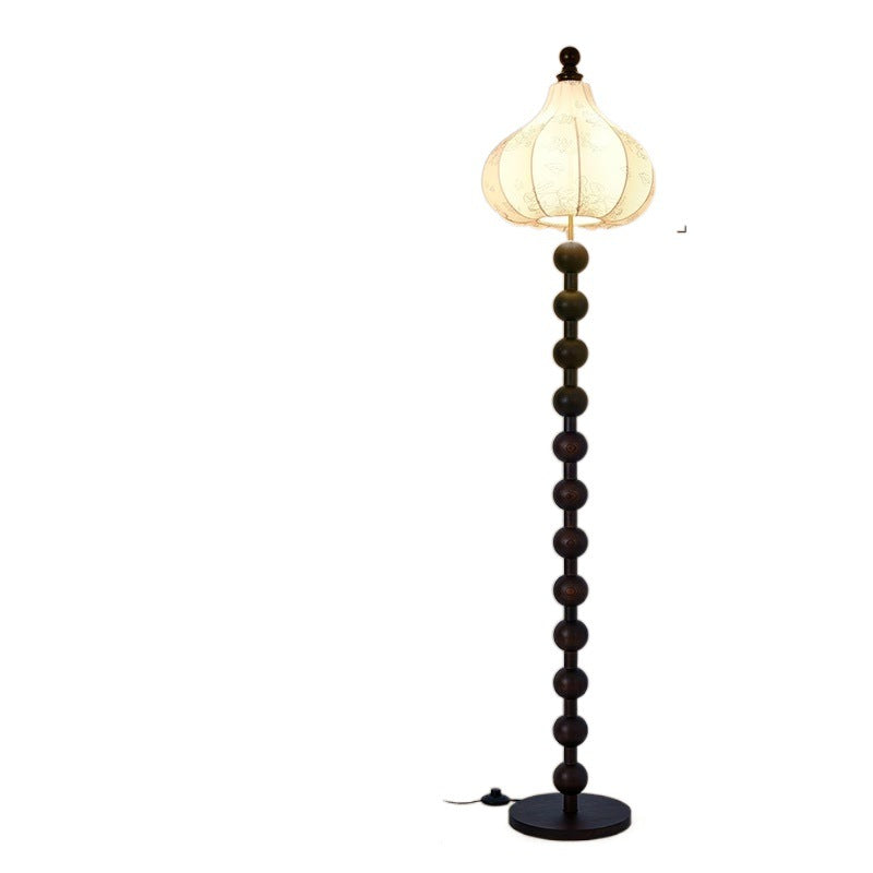 Round Fabric Wooden Pole Floor Lamp