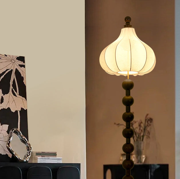 Round Fabric Wooden Pole Floor Lamp