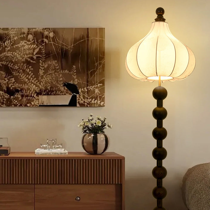 Round Fabric Wooden Pole Floor Lamp
