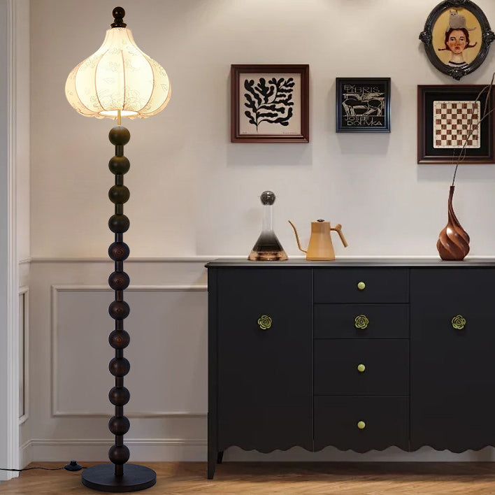 Round Fabric Wooden Pole Floor Lamp