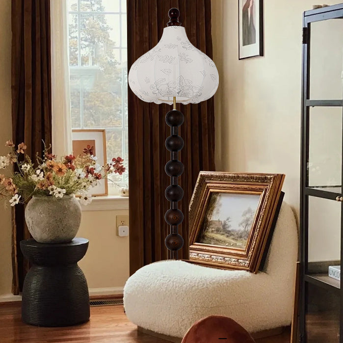 Round Fabric Wooden Pole Floor Lamp