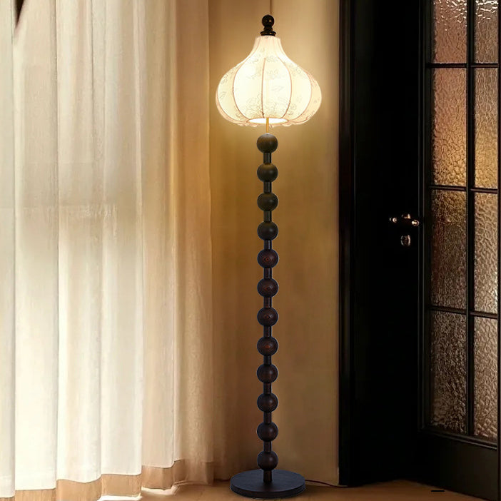 Round Fabric Wooden Pole Floor Lamp