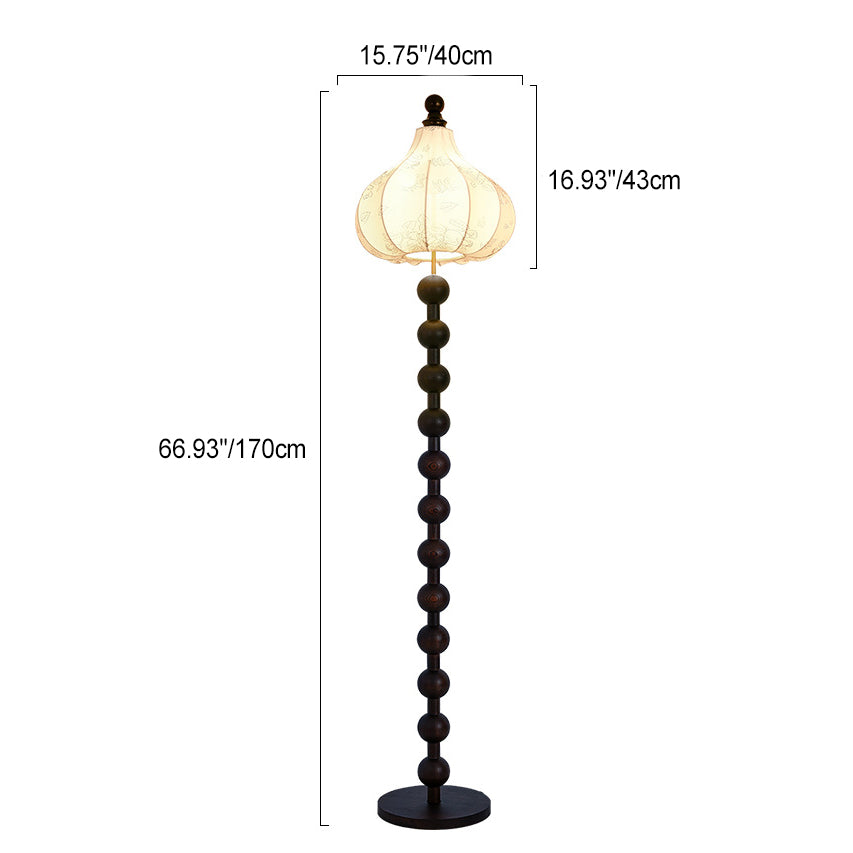 Round Fabric Wooden Pole Floor Lamp