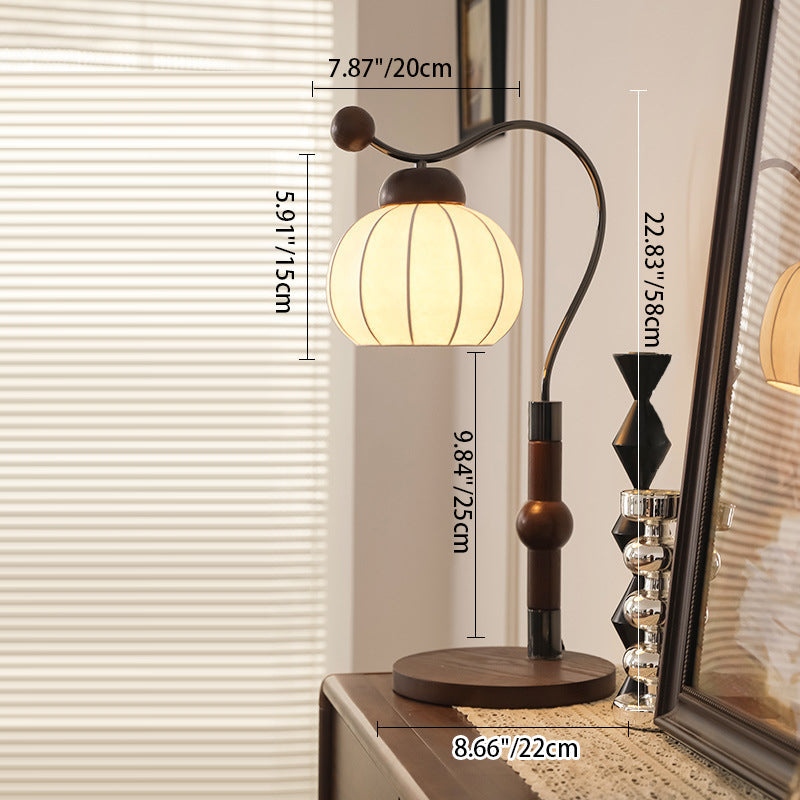Silk Round Wood Aluminum Table Lamp