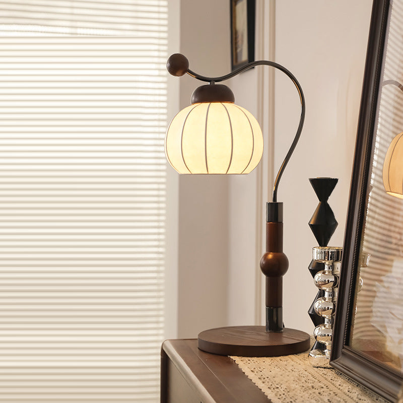 Silk Round Wood Aluminum Table Lamp