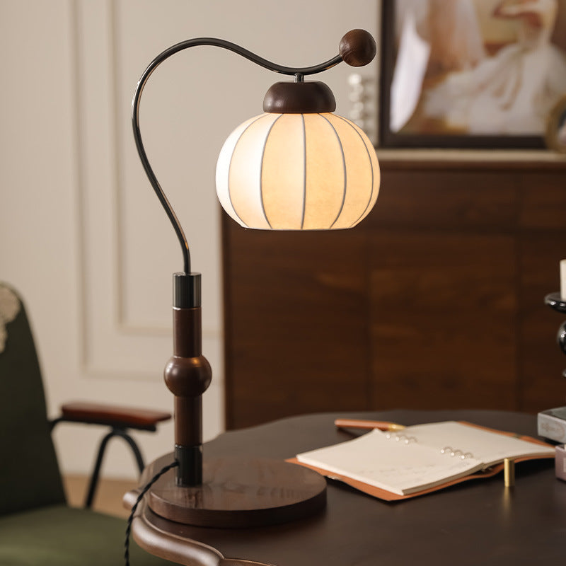 Silk Round Wood Aluminum Table Lamp
