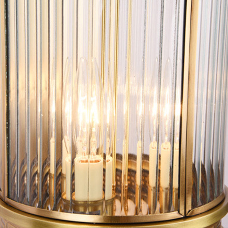 Brass Frame Cylinder Water 3-Light Outdoor Light