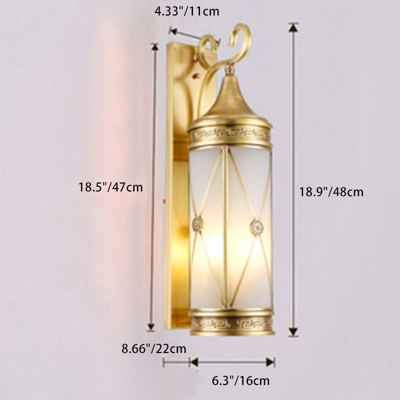 Brass Frame Cylinder Water 3-Light Outdoor Light