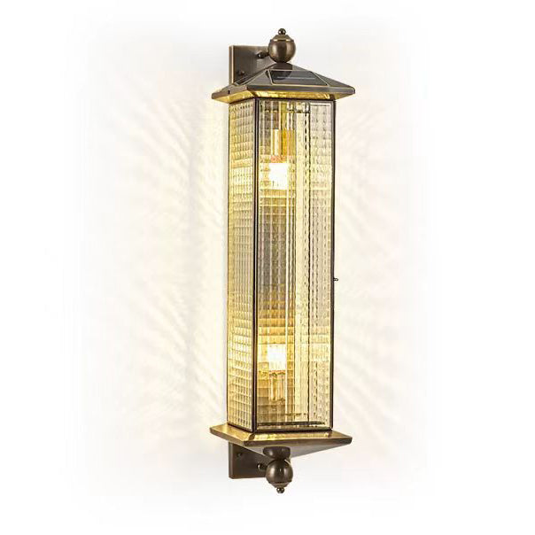 Brass Column Tempered Glass 2-Light Outdoor Light