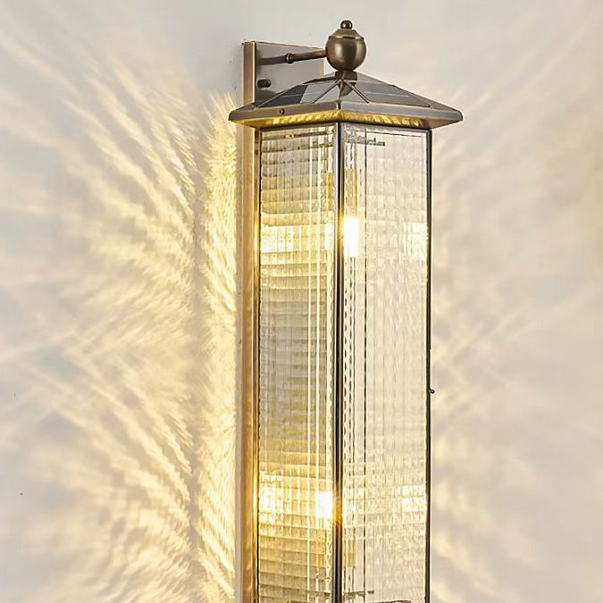 Brass Column Tempered Glass 2-Light Outdoor Light