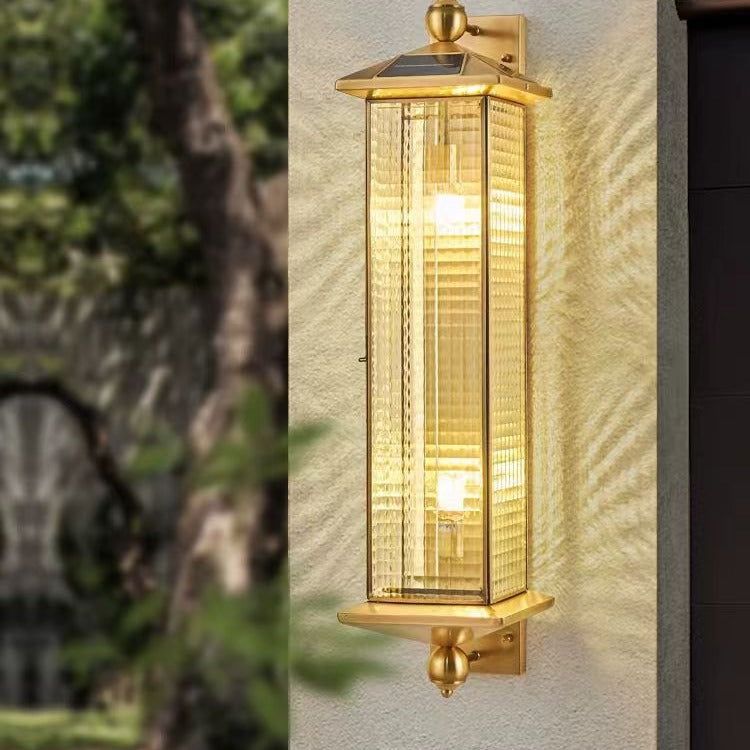 Brass Column Tempered Glass 2-Light Outdoor Light