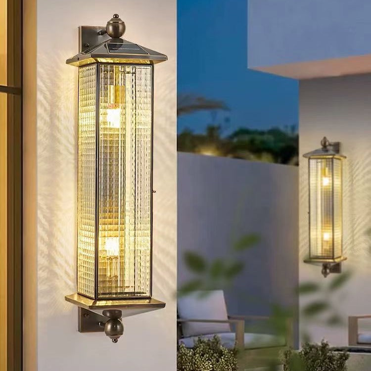 Brass Column Tempered Glass 2-Light Outdoor Light