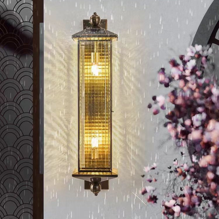 Brass Column Tempered Glass 2-Light Outdoor Light