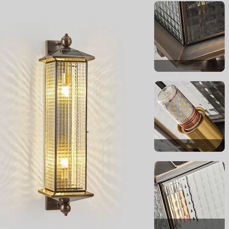 Brass Column Tempered Glass 2-Light Outdoor Light