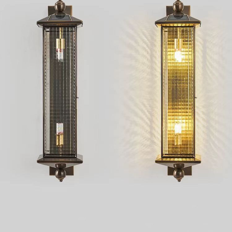 Brass Column Tempered Glass 2-Light Outdoor Light