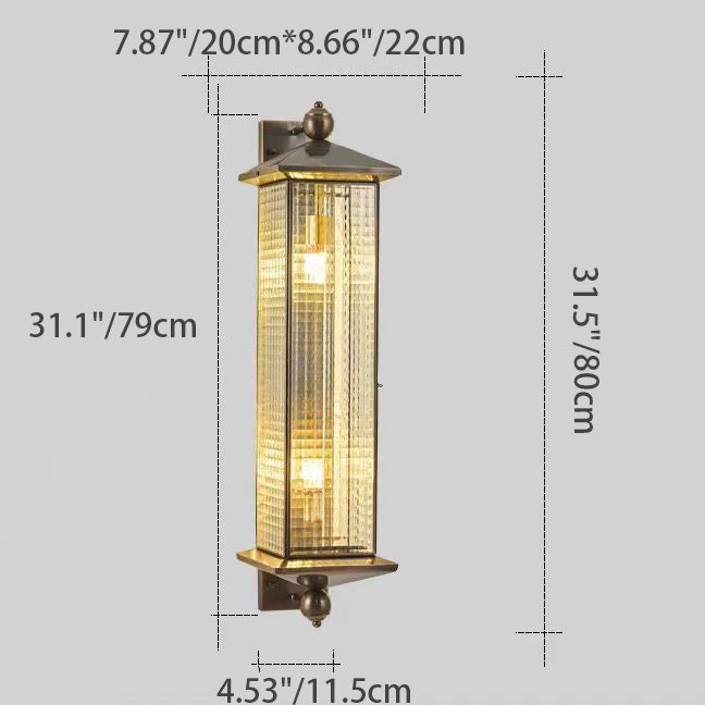 Brass Column Tempered Glass 2-Light Outdoor Light