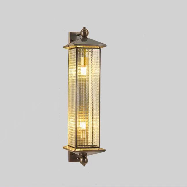 Brass Column Tempered Glass 2-Light Outdoor Light
