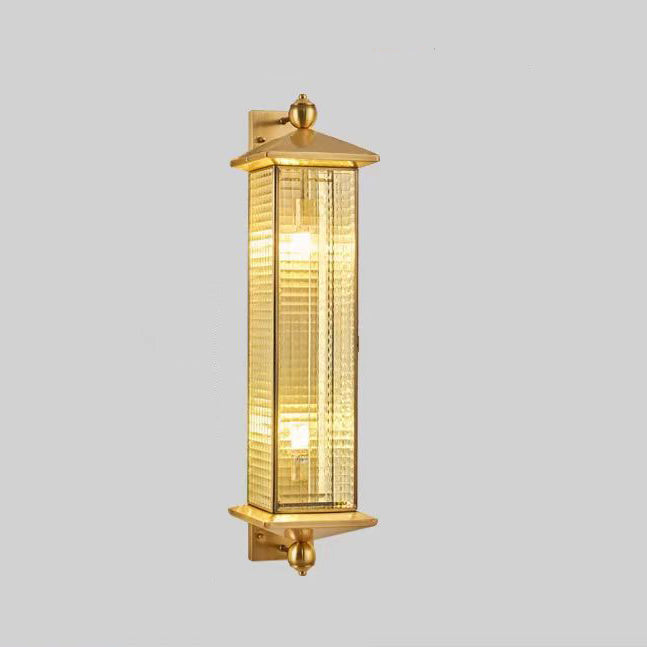 Brass Column Tempered Glass 2-Light Outdoor Light