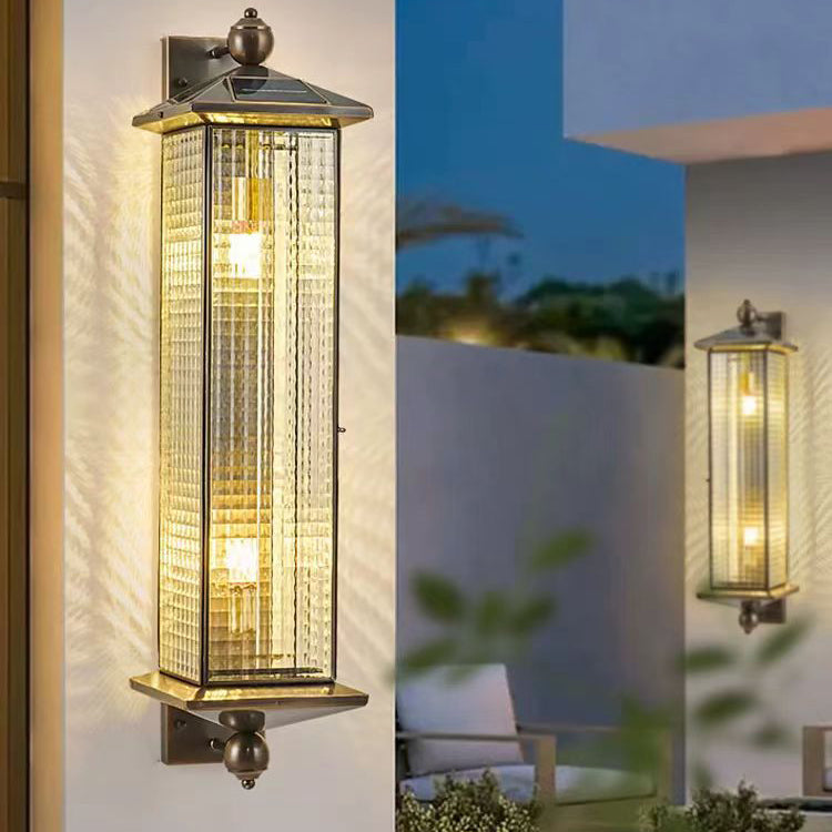 Brass Column Tempered Glass 2-Light Outdoor Light