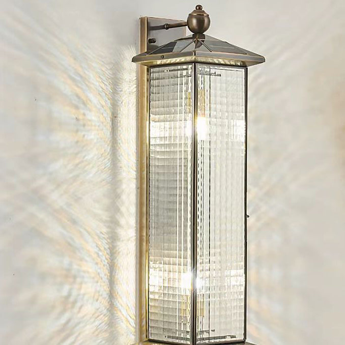 Brass Column Tempered Glass 2-Light Outdoor Light