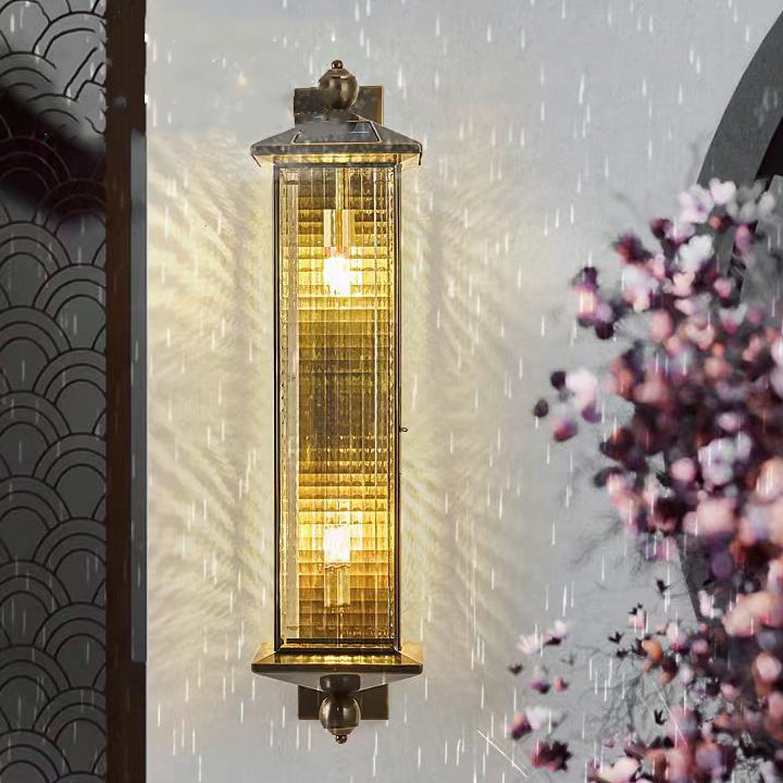Brass Column Tempered Glass 2-Light Outdoor Light
