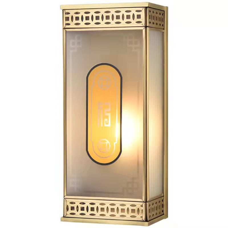 Full Copper Column Glass Outdoor Light