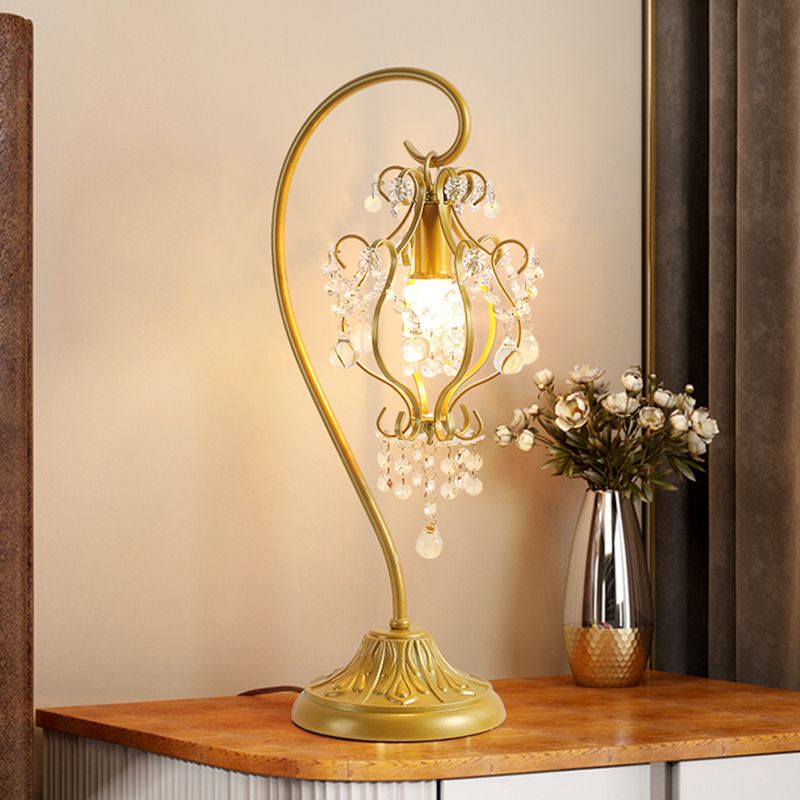 Curved Iron Frame Crystal Table Lamp