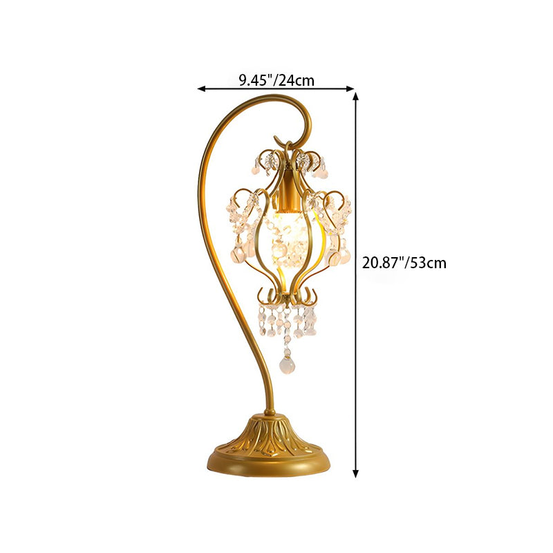 Curved Iron Frame Crystal Table Lamp