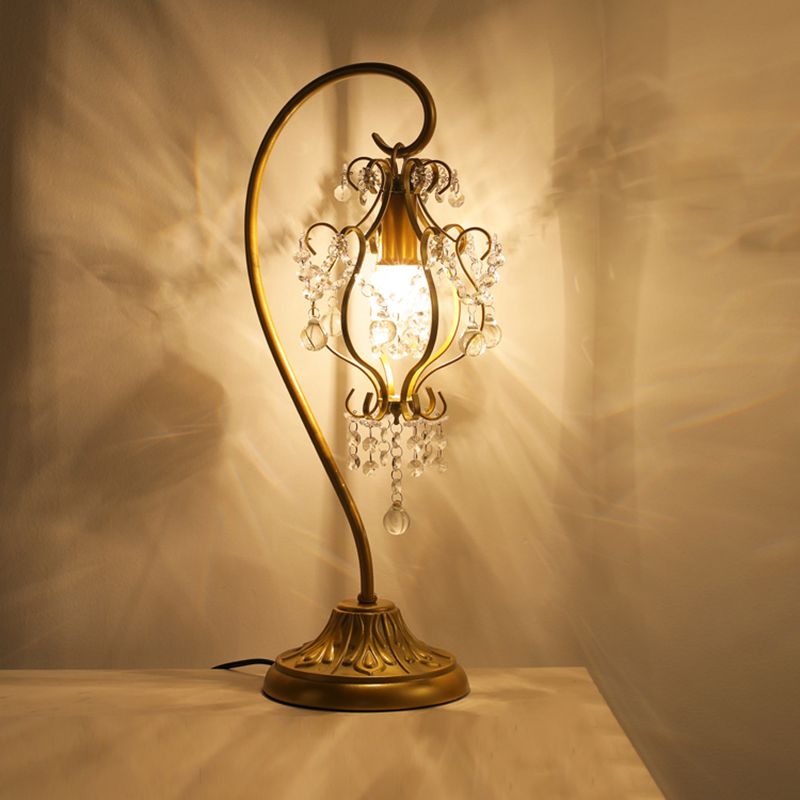 Curved Iron Frame Crystal Table Lamp