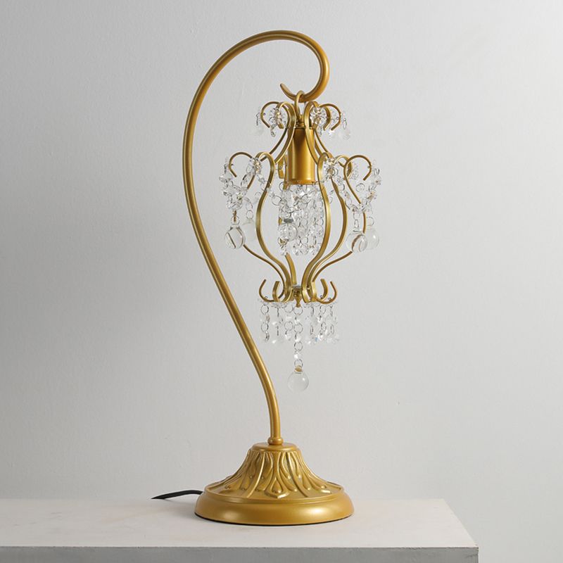 Curved Iron Frame Crystal Table Lamp