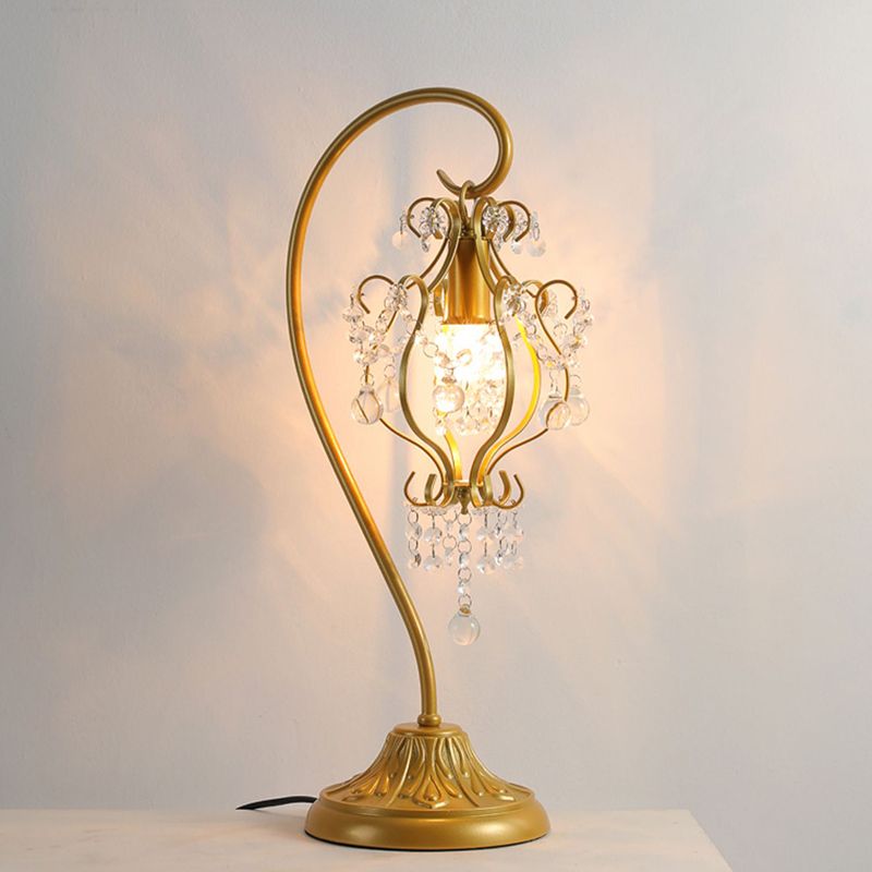 Curved Iron Frame Crystal Table Lamp