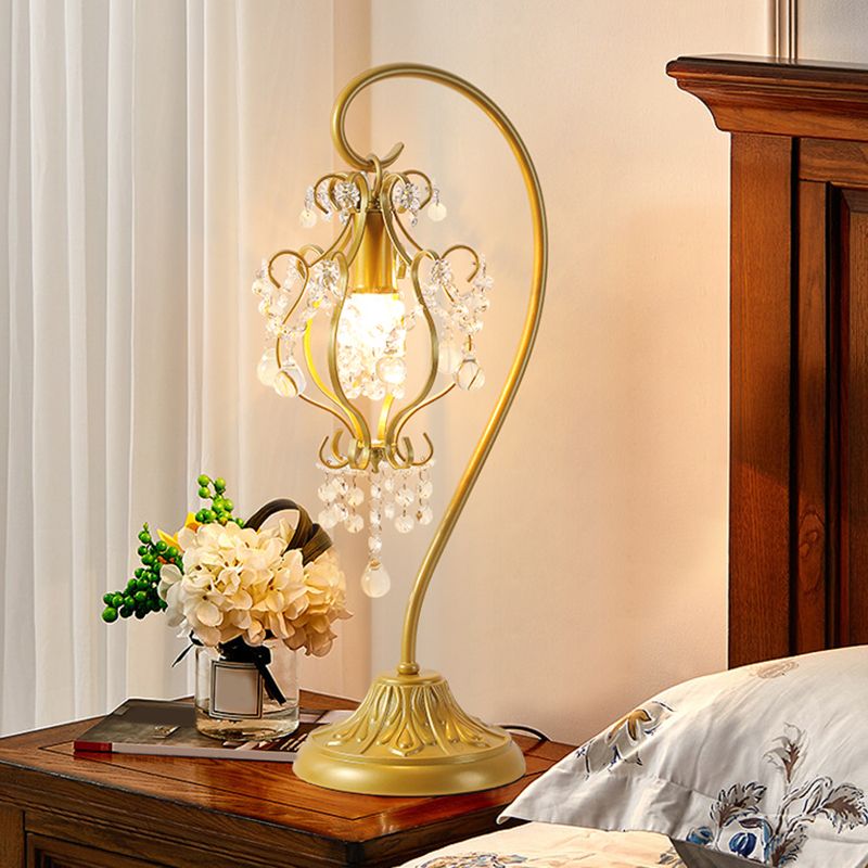 Curved Iron Frame Crystal Table Lamp