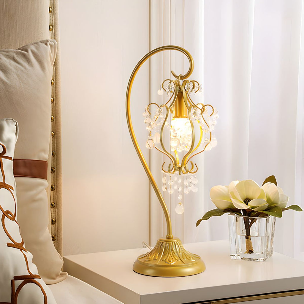 Curved Iron Frame Crystal Table Lamp