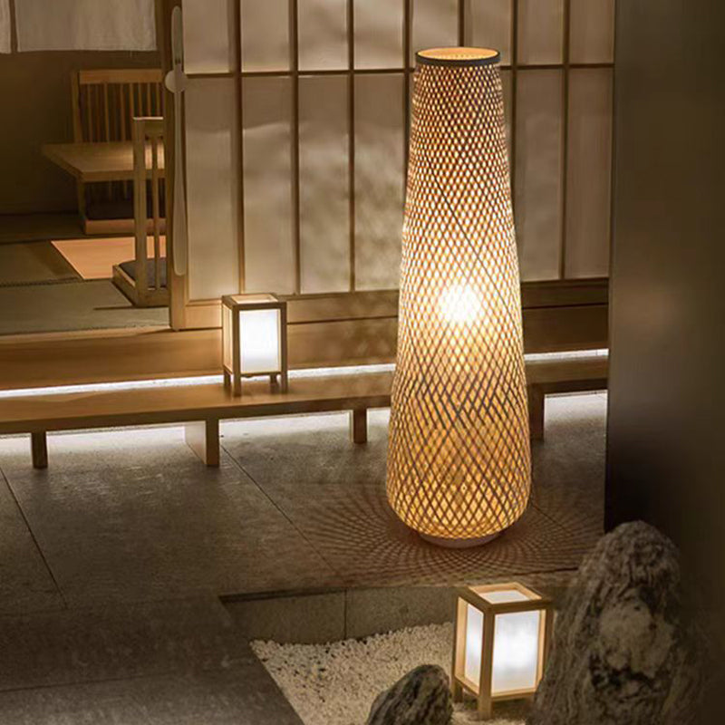 Traditional Japanese Bamboo Weaving Floor Lamp